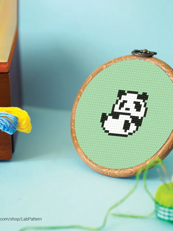 Bundle of 8 mini cute pandas Cross stitch patterns contemporary panda animals beginner counted modern chart gift DIY embroidery instant PDF