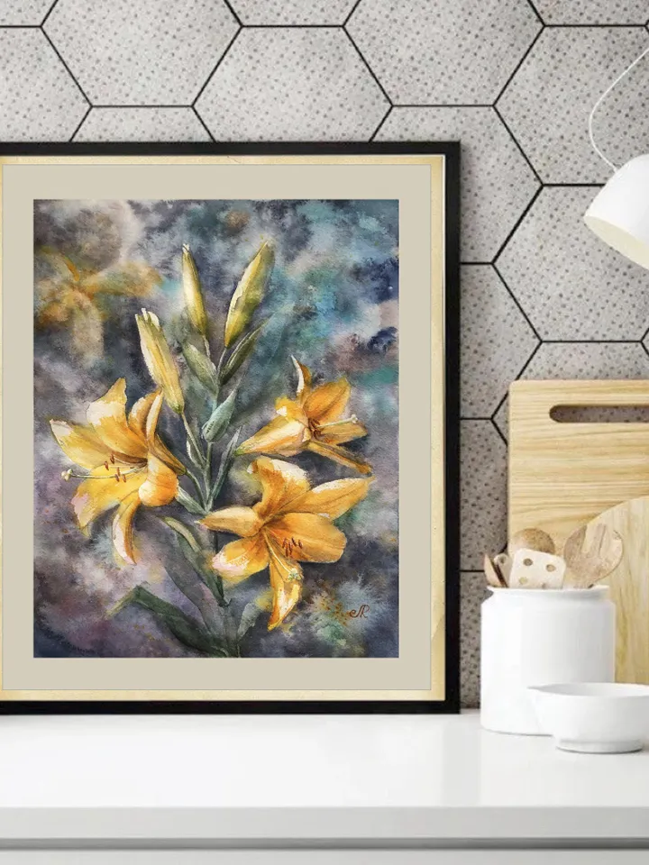 Lily Painting Flowers Original Watercolor Artwork