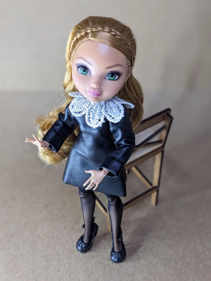Handmade black leather mini dress for 10.5-inch female dolls (MH, EAH)