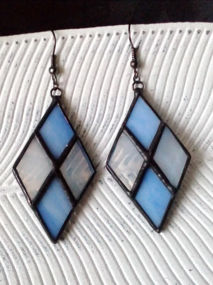 Checkerboard earrrings, chess earrings, plaid earrings, check earrings, geometric earrrings, simple stained glass