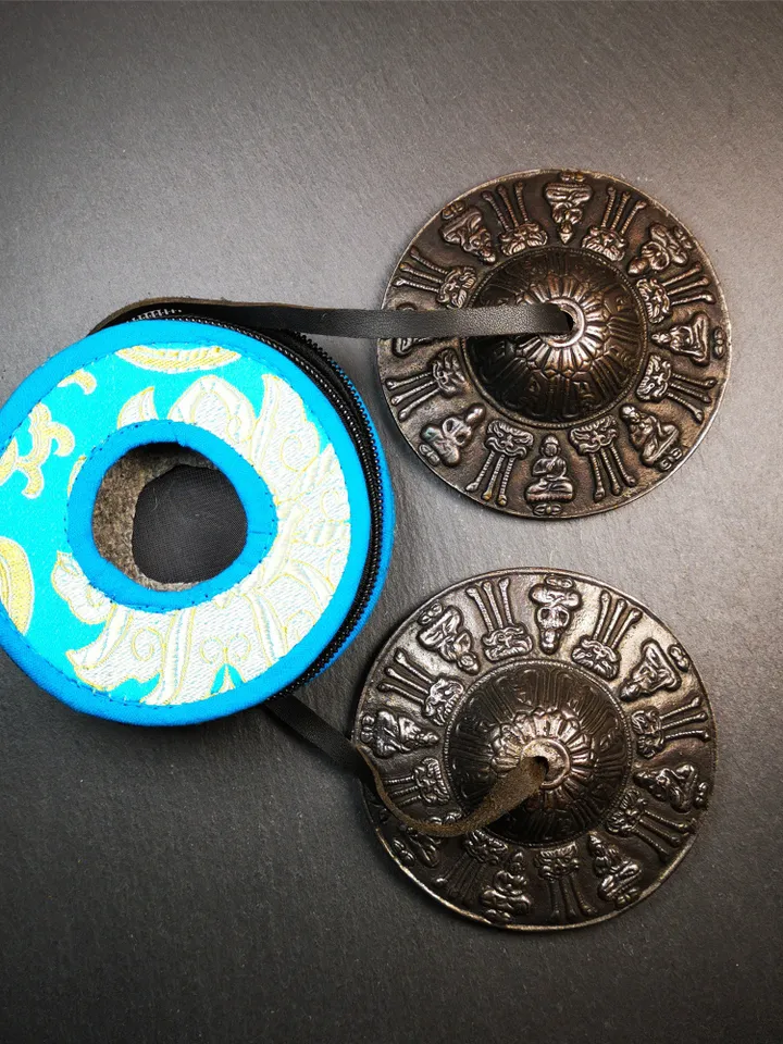 Gandhanra 9.5cm Tibetan Cymbals, Tingsha Bell,Buddhism Ritual Implement,Handmade in Nepal,Special Buddha Pattern