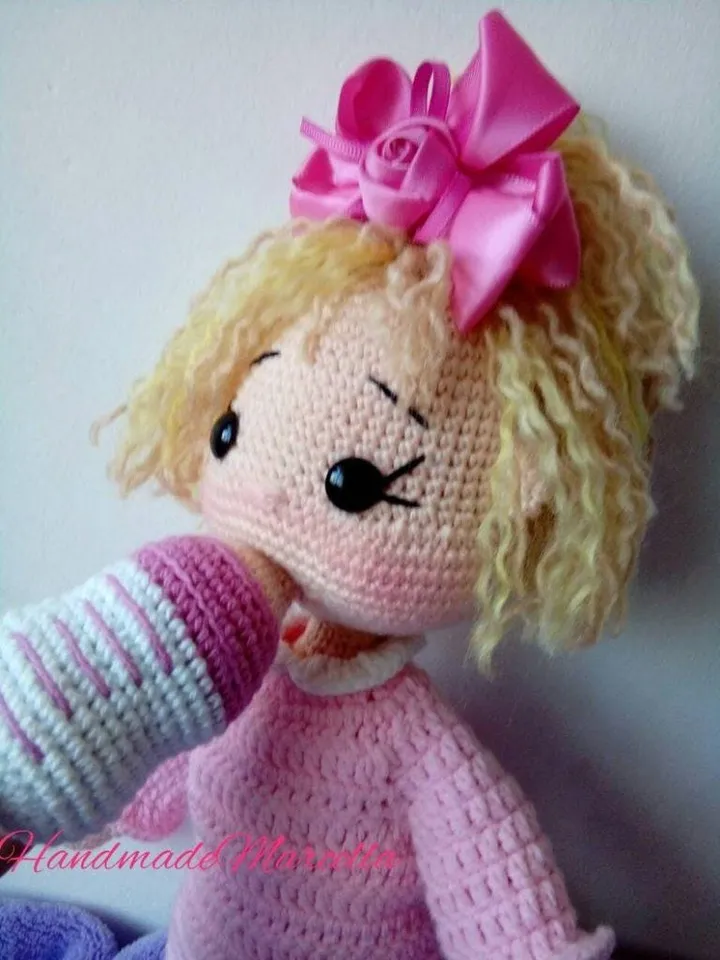 Handmade Crochet Baby Doll โ 37 cm Dress-Up Doll with Bottle & Pacifier โ Montessori-Inspired Soft Toy โ Gift for Girls