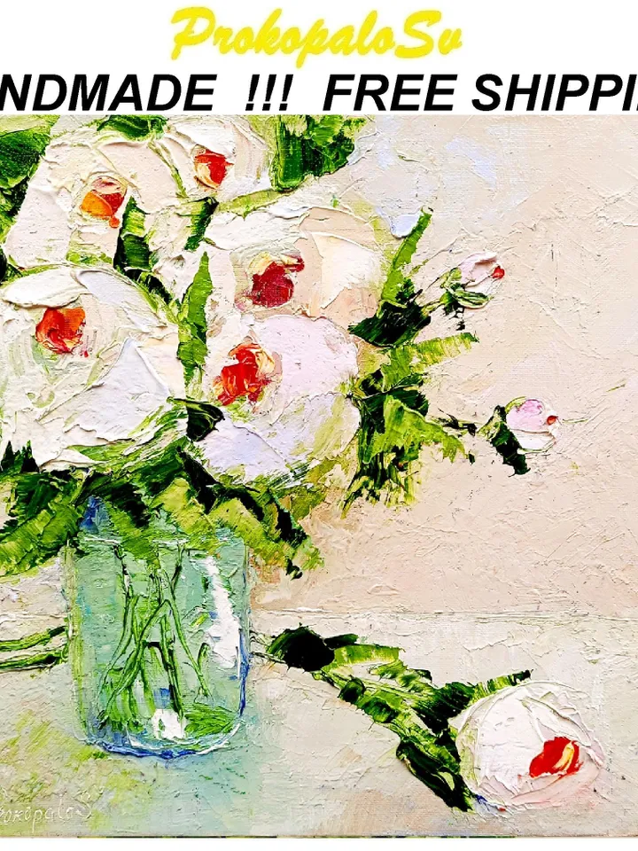 Peonies Oil Painting Flowers Art Impasto Floral Original Artwork Still Life 12x12 Wall Art Gifts by ArtProkopaloSv