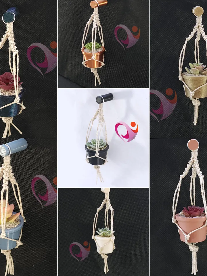 Mini Macrame Plant Magnet Tiny Succulent Fridge Magnet Boho Locker Decor Cute Gift for Plant Lovers Cubicle Decoration