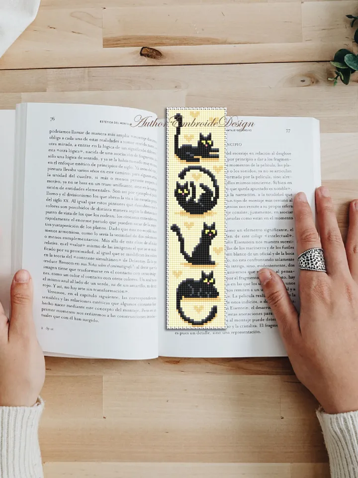 Cat Bookmark set cross stitch pattern download PDF Black cat cross stitch chart, Cat quotes, Bookmark pattern digital, Cat lover gift #B323