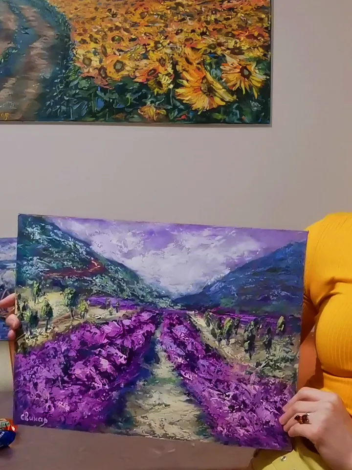 Provence Lavender Field Mountains Painting Original Oil Art Artist Svinar Oksana