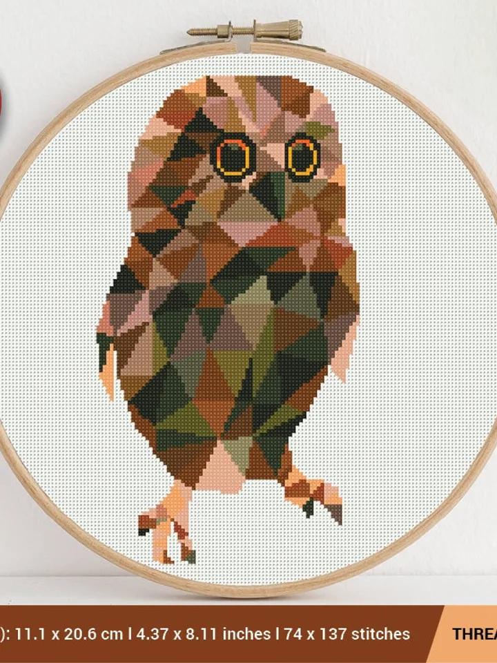 Polygonal Owl Cross stitch pattern | Embroidery Pattern | Instant Download | Embroidery Designs