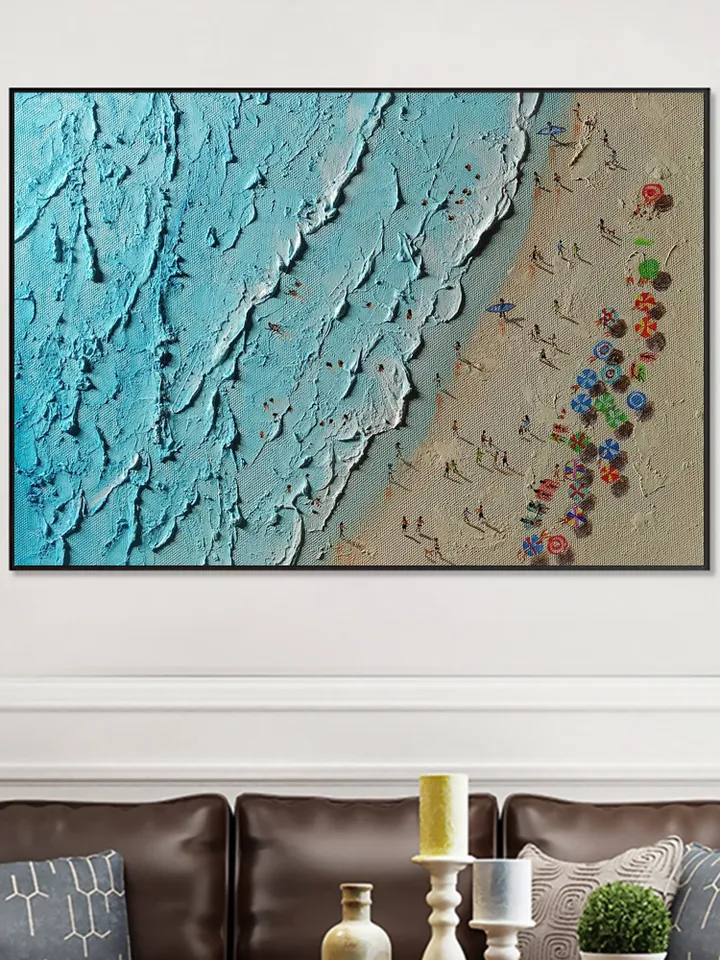 Original Beach Painting, Aerial Beach Art, Ocean Art, Textured Seascape, Coastal Wall Art, Summer Vibes Decor, Beach House Decor,Impasto Art