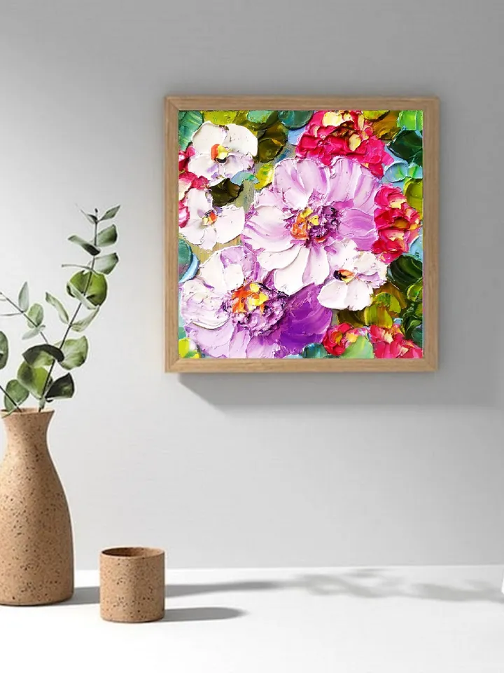 Peony Painting Impasto Original Art Floral Wall Art Flowers Small Oil Painting 6x6