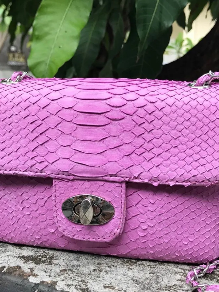 Pink Bag Genuine Python | Python Snake Baby Pink Women Classy Elegant Crossbody | Convertible Shoulder Bag | Summer Women Bag | Exotic Purse
