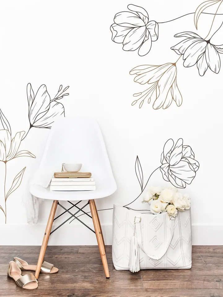 Line Flowers Wall Decal, Twigs Wall Decals, Sweet Flowers and Twigs Decal, Nursery Decor , Girl room Decor Gift h202