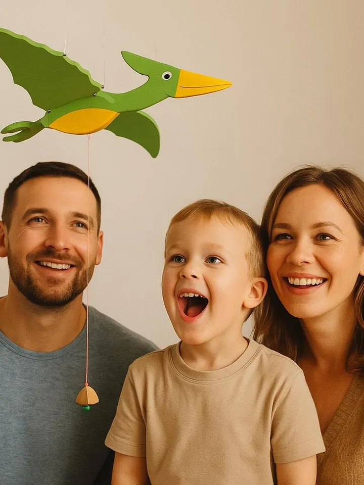 Wooden Dinosaur Mobile β Handmade Flying Dino Toy for Kids Room or Nursery, Christmas Gift, Natural Wood Decor, Eco-Friendly Holiday Gift