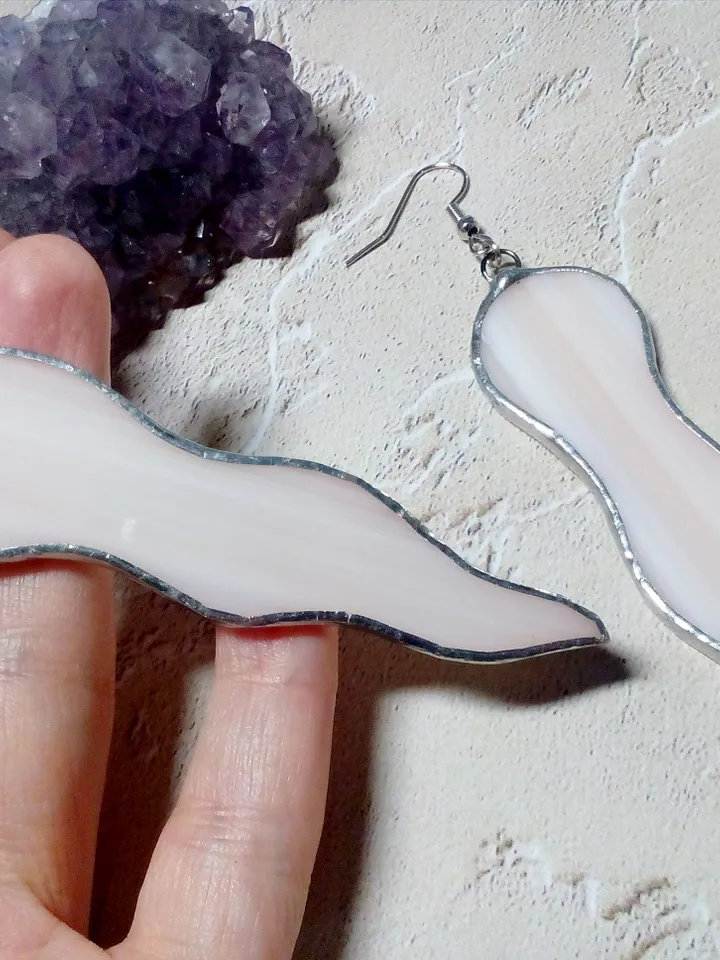 Octopus tentacle earrings, milk glass earrings, Dangle earrings, simple stained glass, Wavy earring, curved earrings
