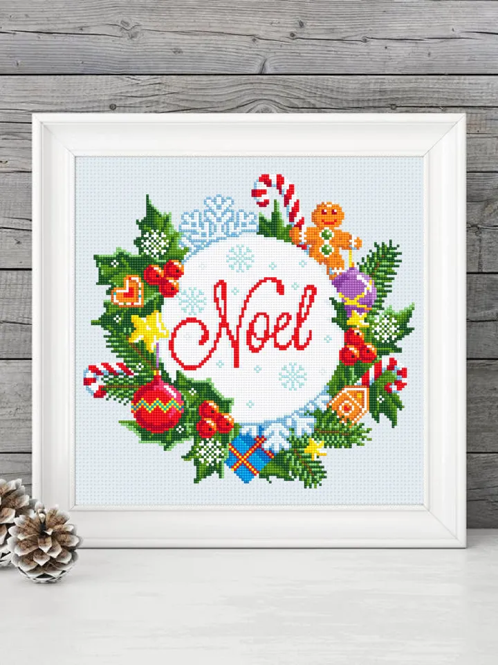 Christmas cross stitch pattern download PDF, Christmas wreath cross stitch chart Christmas pattern digital Winter holiday embroidery #N22