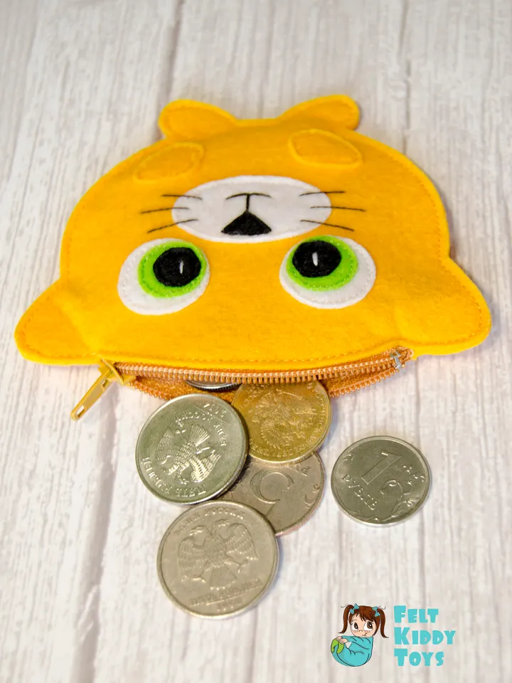 Cute Cat purse with lining, Pattern, Tutorial, SVG files in 2 sizes