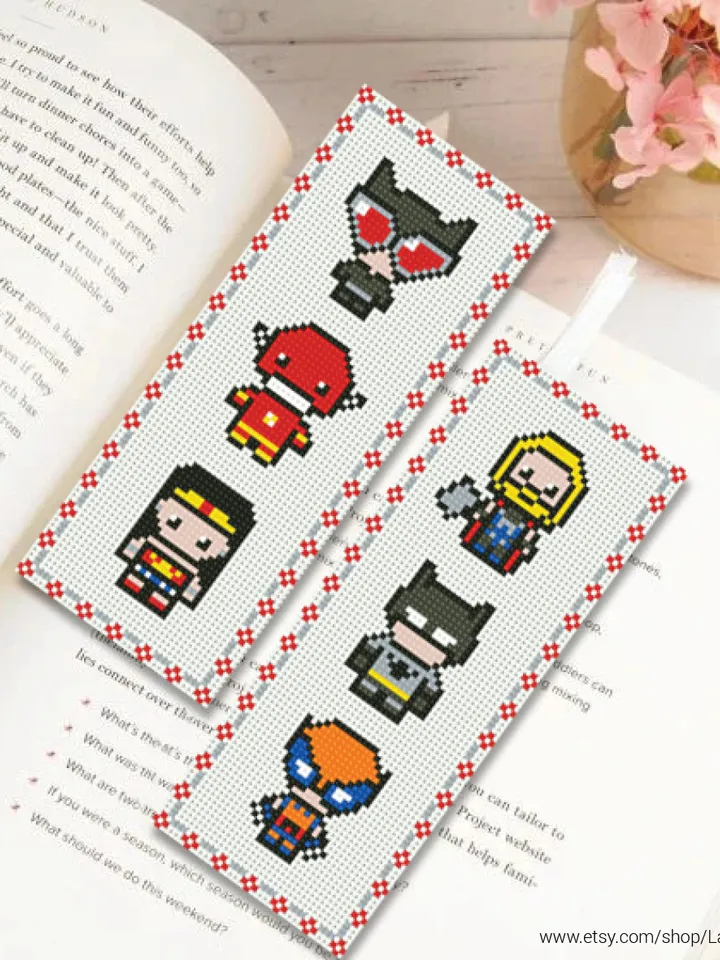 SuperHero 2 Bookmarks Bundle Cross stitch pattern | Embroidery Pattern | Instant Download | Embroidery Designs