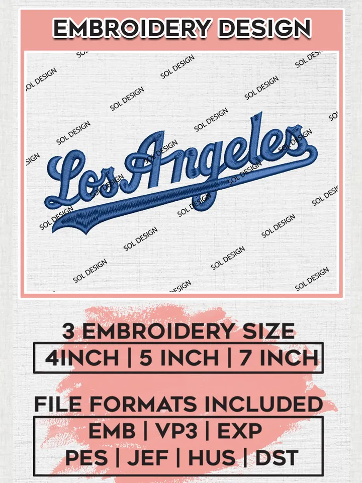 Los Angeles Dodgers Wordmark Logo Embroidery Files, MLB Los Angeles Dodgers Team Embroidery, MLB Teams, 3 sizes, MLB Machine embroidery designs, Digital Download