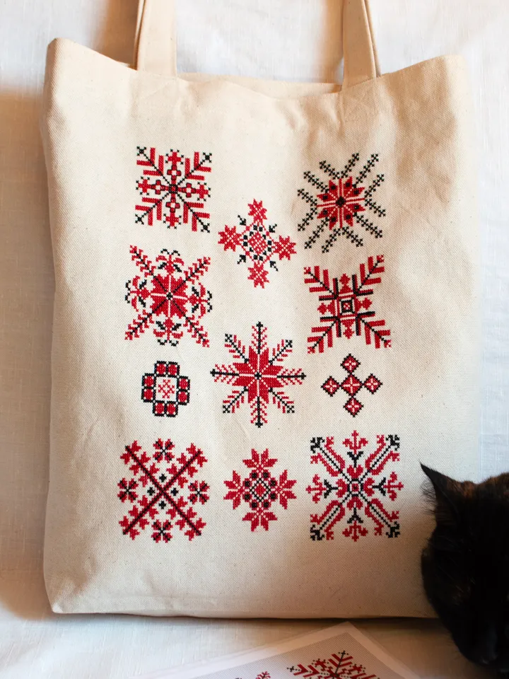 Shopper bag with hand embroidery Belarusian folk ornament