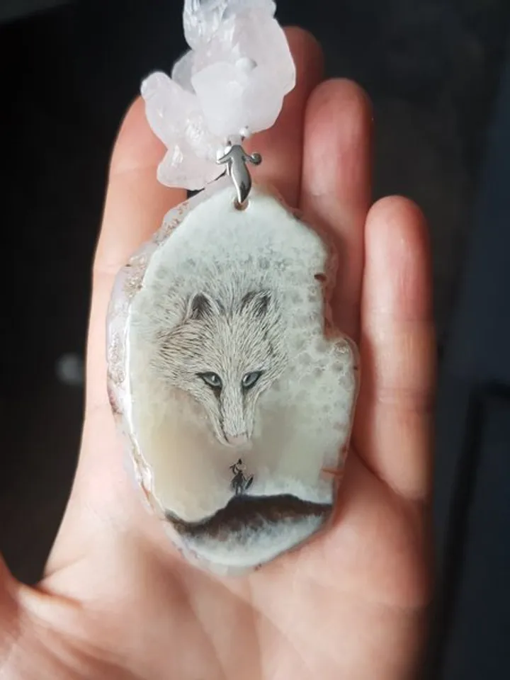 Viking necklace with Fenrir jewelry. Norse jewelry, norwegian folk art. Mjolnir