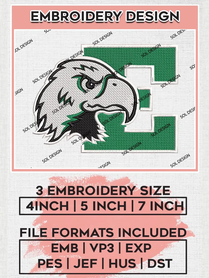 NCAA Eastern Michigan Eagles Team Logo Machine Embroidery Design, NCAA Eastern Michigan Eagles Team Design Design files, NCAA Team Embroidery Designs, NCAA Machine Embroidery Designs, Digital Download