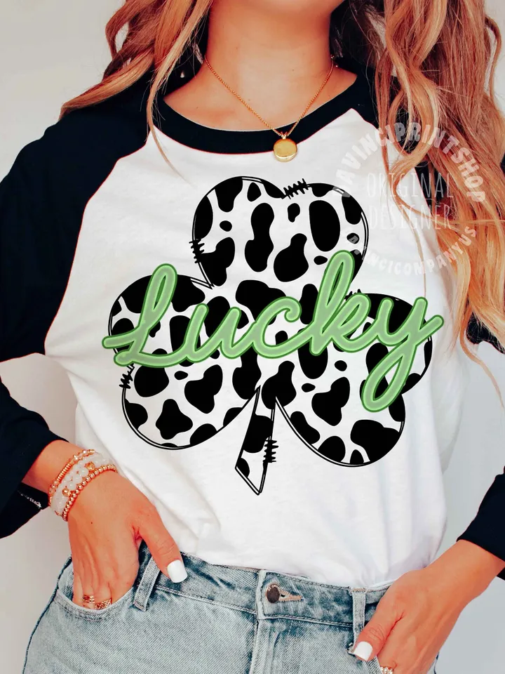 Cow Print Lucky Png, Shamrock Png, St. Patrick’s Day, Sublimation Download Retro St. Patty's Day Png, Sublimation Designs, png file