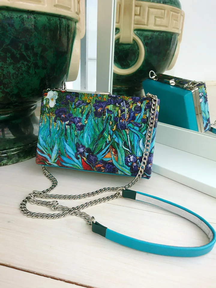 Leather clutch with print painting by Irisa Van Gogh
