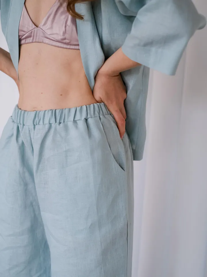 Linen suit - Kimono jacket with pants for women - Linen Kimono Wrap Top - Linen clothing womens