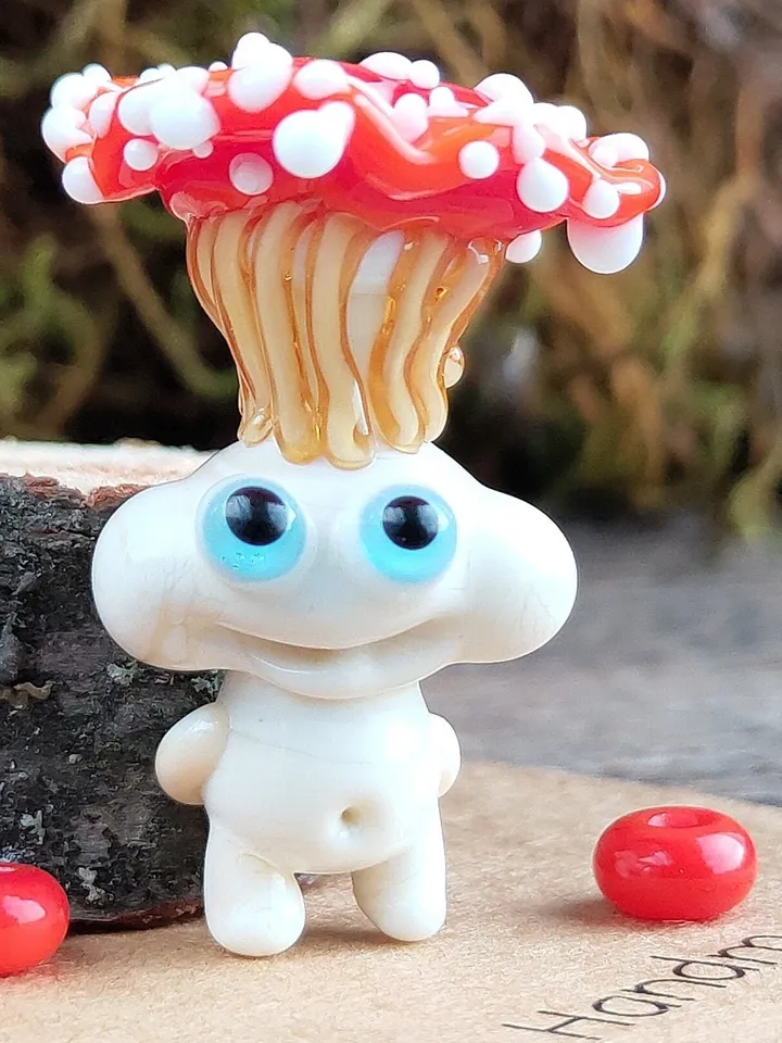 Mushroom ornament glass mushroom miniature , glass toadstools for terrarium decoration mini gardens  or lampwork beads  Mushroom figurine