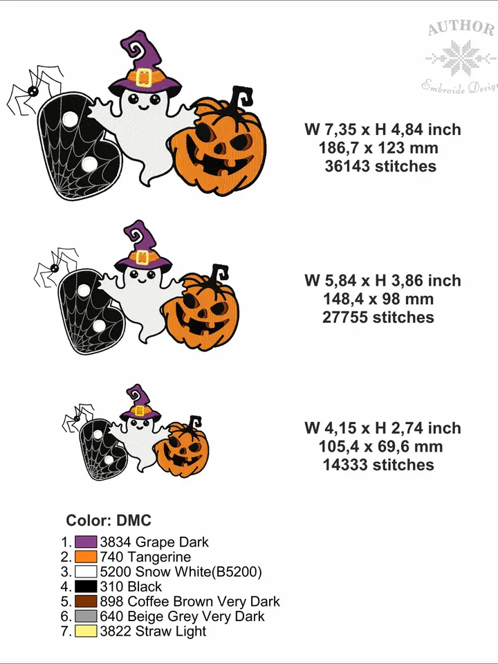 Boo embroidery file machine embroidery pattern 3 size Halloween embroidery design, Halloween pumpkin pattern, Kawaii boo ghost download #R38