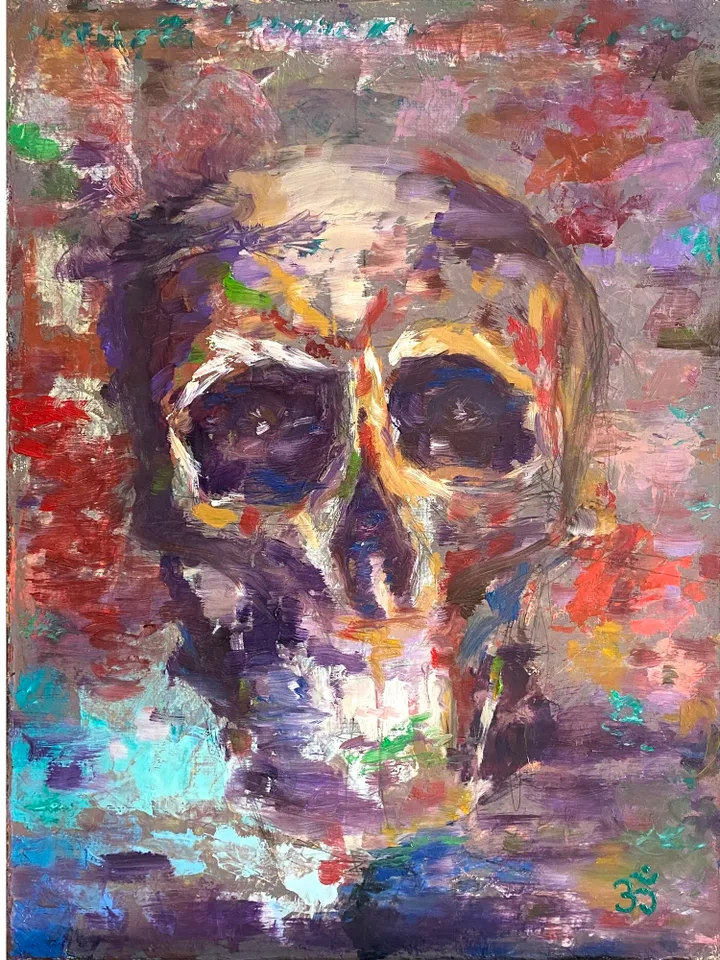 Skull oil painting original Skeleton artwork oil on canvas 12x16 Horror contemporary wall art
