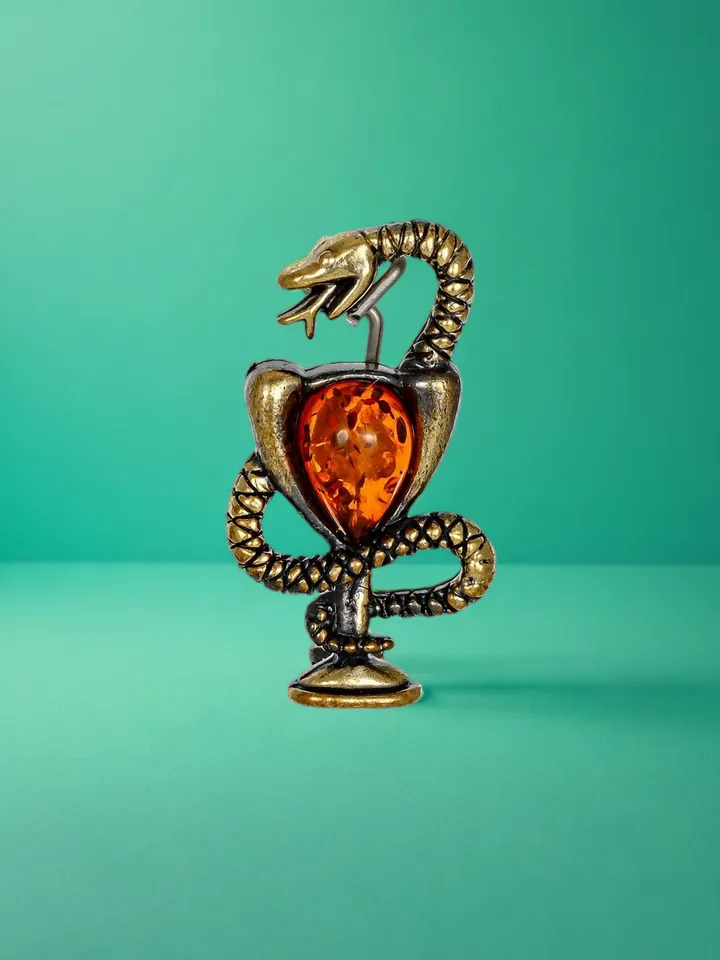 Snake in heraldry Brooch pin small, badge for a medic, for a doctor on a uniform
