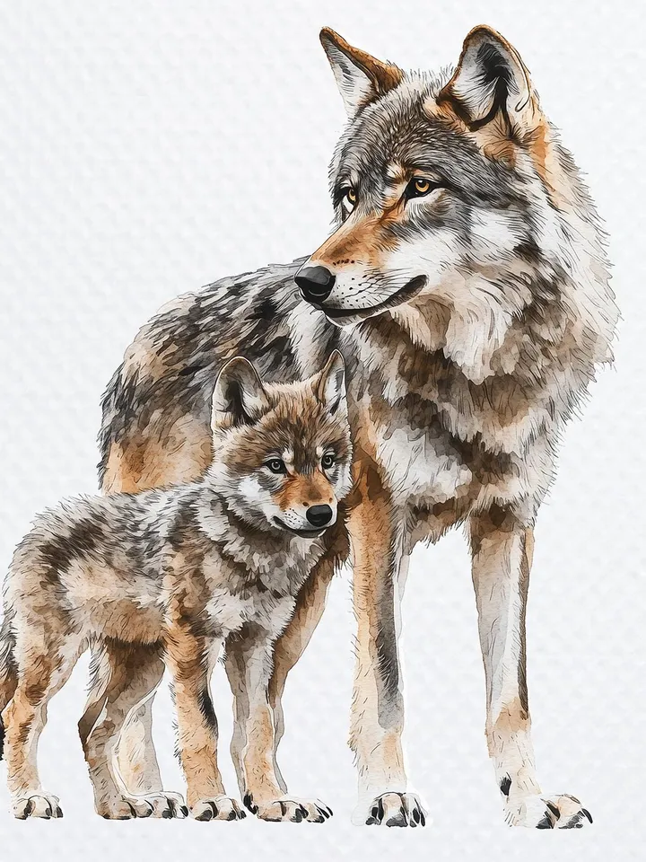 14 Wolf And Baby Wolf PNG Bundle, Little Wolf CubPrintable Watercolor clipart for sublimation, High Quality PNGs, crafting, junk journal
