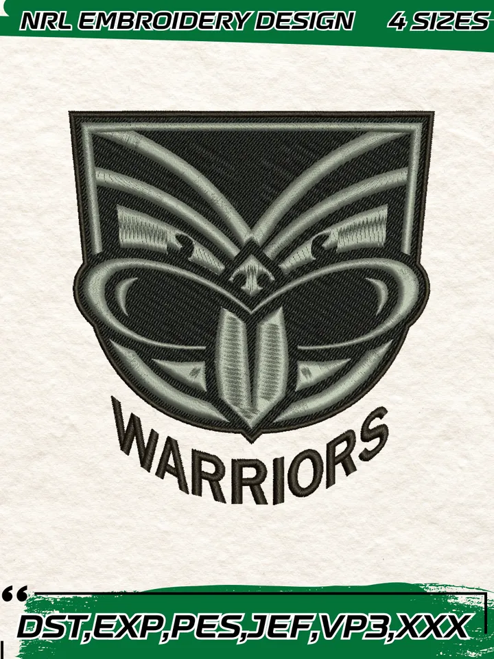 New Zealand Warriors Logos Embroidery Design,NRL Machine Embroidery Digitized Pes File,4 Sizes, Instant Download