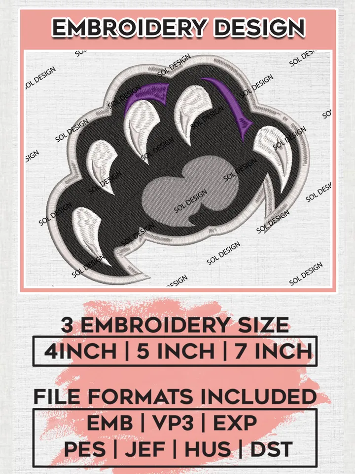 Weber State Wildcats NCAA College Team Logo Embroidery Design Files, NCAA Weber State Wildcats Machine Embroidery, NCAA Teams, 3 sizes, NCAA Machine embroidery designs, Digital Download