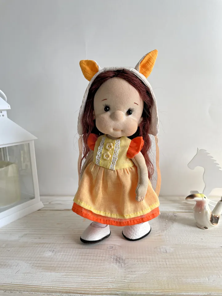 Handmade Textile Doll Waldorf Style Collectible Art Doll Heirloom Gift (20cm) Birthday Gift for Girl