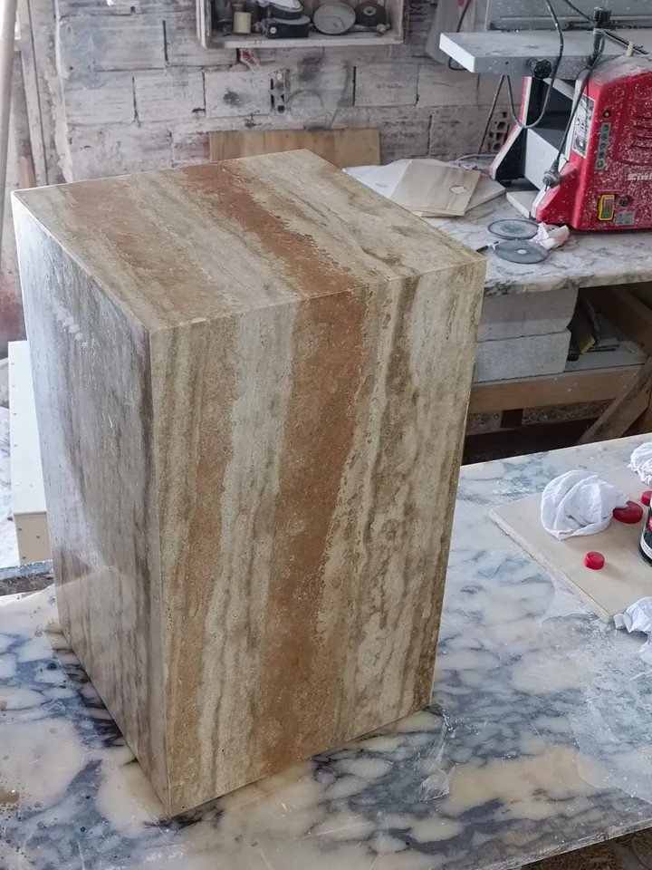 Travertine cube table, nightstand real travertine marble handmade and free shipping end table,side table 23.6" height