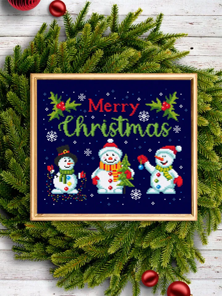Christmas snowmen cross stitch pattern PDF download, Merry Christmas cross stitch chart, Christmas pattern digital PDF, Cute snowman #N126
