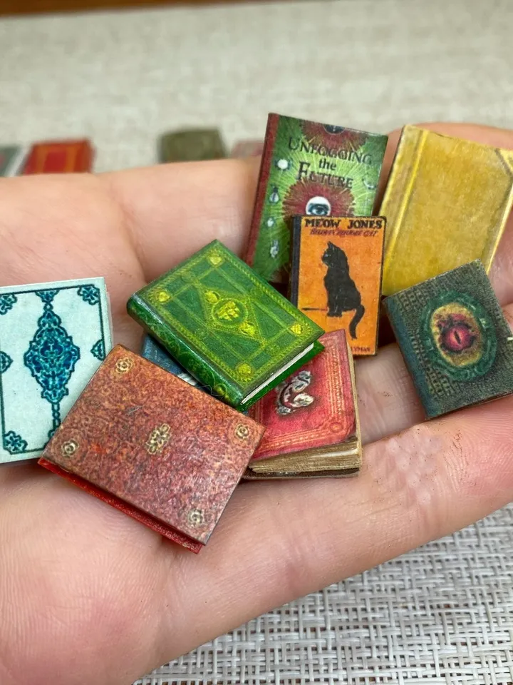 A set of books for filling bookcases in scale 1:12. Imitation books. Handmade. Dollhouse miniature. 30 books.