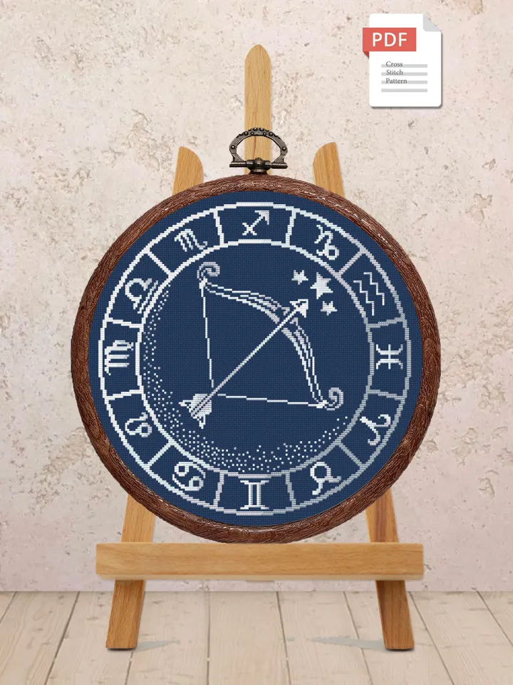 Sagittarius Silver Cross Stitch Pattern, Zodiac Cross Stitch, Astrology Cross Stitch, Sagittarius Pattern, Zodiac Sign Cross Stitch #zdc022