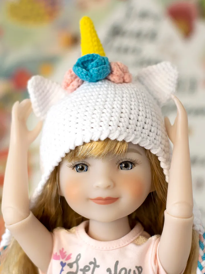 Unicorn hat with ears for doll Ruby Red Fashion Friends doll 14.5 inch, RRFF Halloween costume, Ruby Red doll clothes