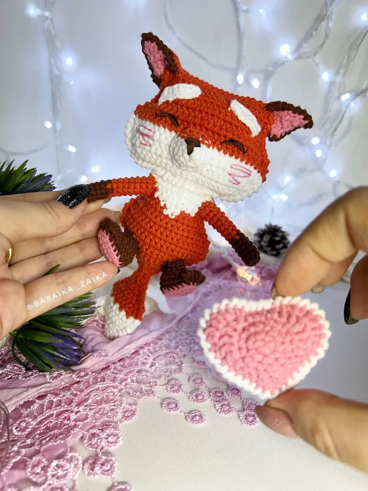 PDF Crochet Pattern Cute Fox and Heart, Amigurumi baby fox pattern, Crochet Heart, Cute fox Animal pattern Amigurumi animal Crochet baby fox