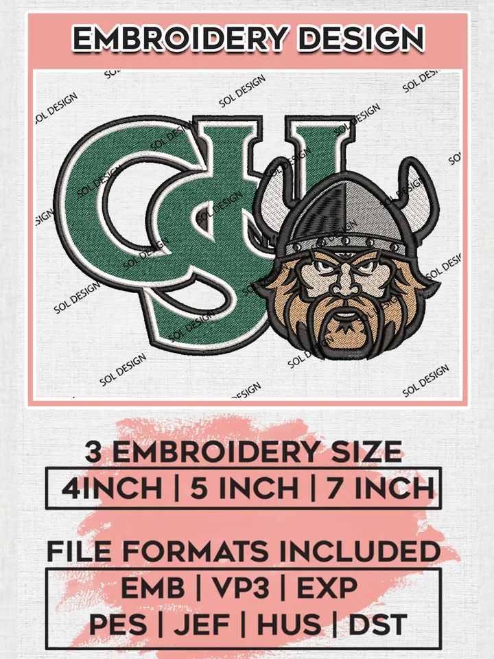 CSU Vikings Football Team Logo Embroidery Design Files, NCAA Cleveland State Vikings Machine Embroidery, NCAA Teams, Game Day, 3 sizes, NCAA Machine embroidery designs, Digital Download