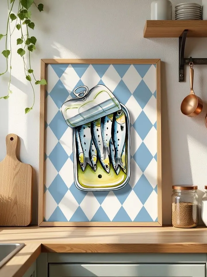 Sardines Print Sardine Tin Vintage Poster Retro Sardine Wall Art Fish Print Eclectic Wall Art Colorful Kitchen Art Maximalist Poster Digital