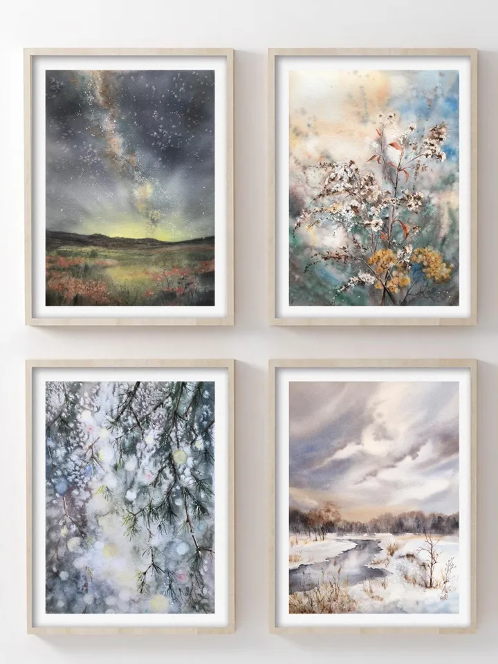 Landscape Watercolor Prints Set of 4 Nature Postcards