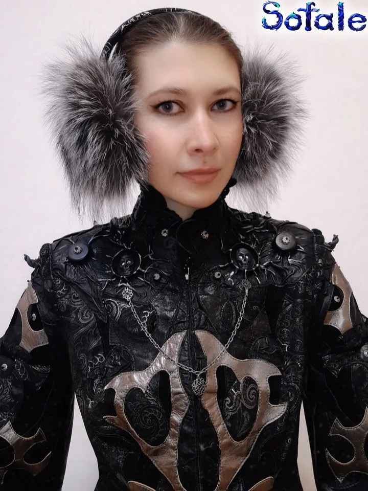 Earmuffs silver fox genuine fur rim of real leather/ earphones winter/ Earmuffs women/ Unisex fur earmuffs by Sofalee.