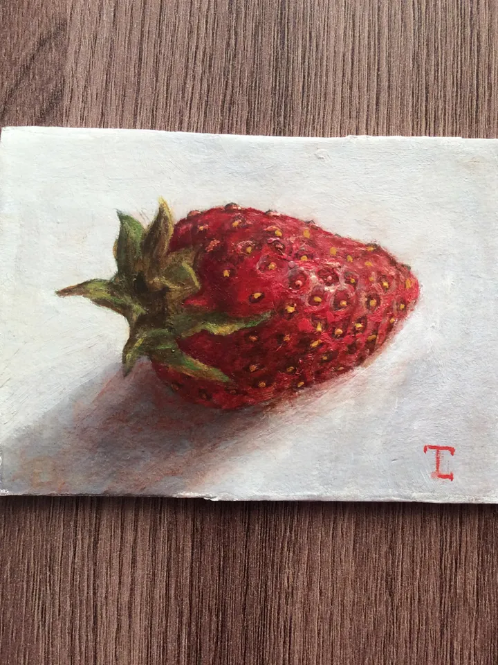 "ACEO Strawberry", oil painting fruit berry artwork still life