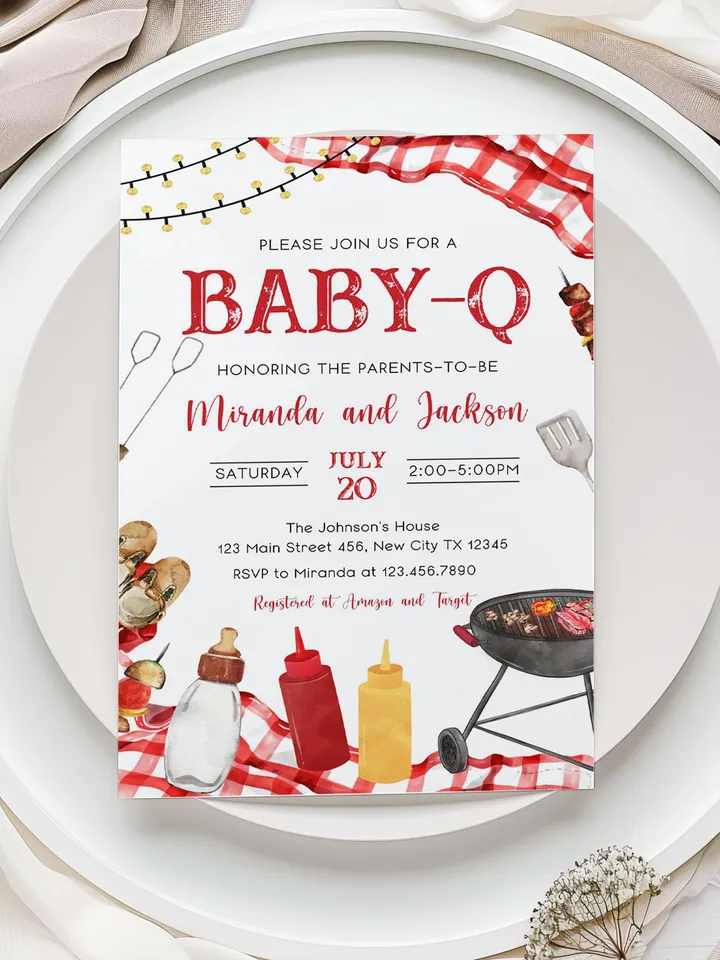BBQ Baby Shower Invitation, Baby-q Baby Shower Invite, Backyard Baby Shower, BBQ Party Baby Sprinkle Invitation, Editable Canva Template BBQ