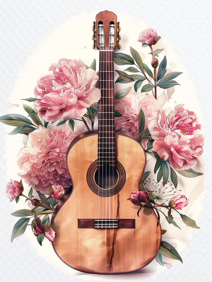 10 Vintage Floral Guitar Clipart, Printable Watercolor clipart, High Quality JPGs, Digital download, Paper craft, junk journals