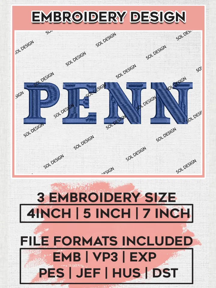 NCAA PennCollege Team Word Logo Embroidery Design Files, NCAA Pennsylvania Quakers Machine Embroidery, NCAA Teams, Game Day, 3 sizes, NCAA Machine embroidery designs, Digital Download
