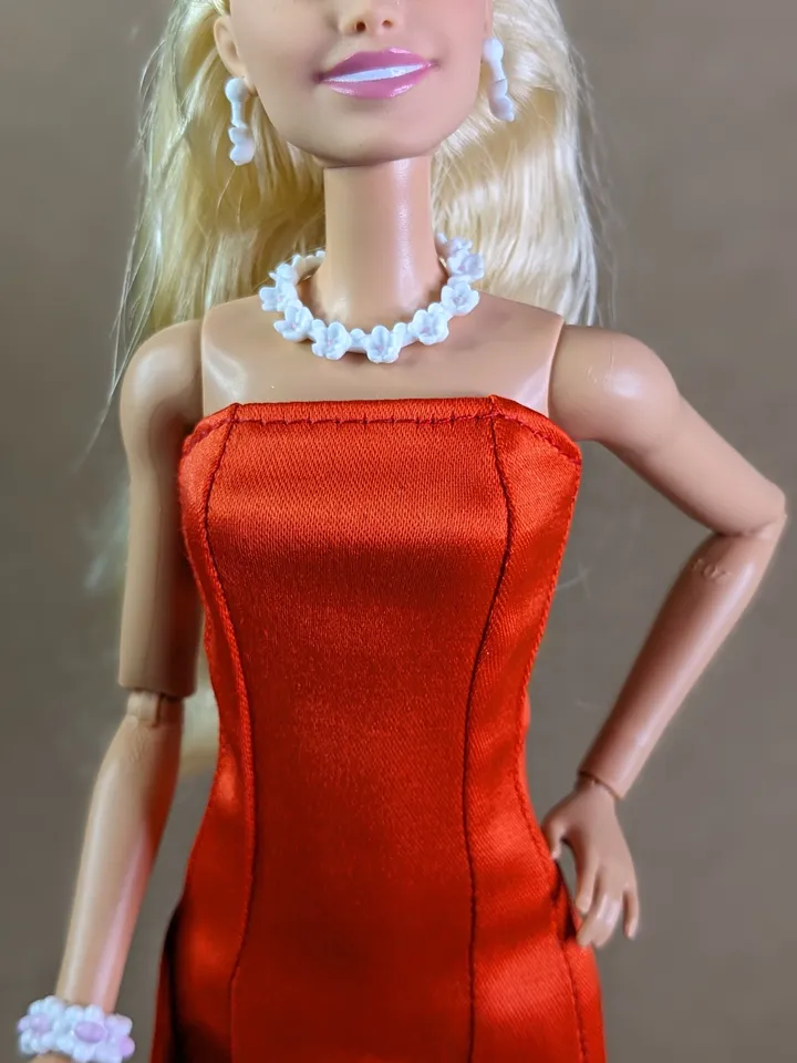 Handmade hot red evening maxi dress for 1/6 scale fashion female dolls